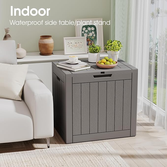 Outdoor Storage Box, 31 Gallon Resin Deck Boxes Outdoor Waterproof For Patio Furniture, Garden Tools, Pool Supplies, Lockable And UV Resistant (Striped Gray)