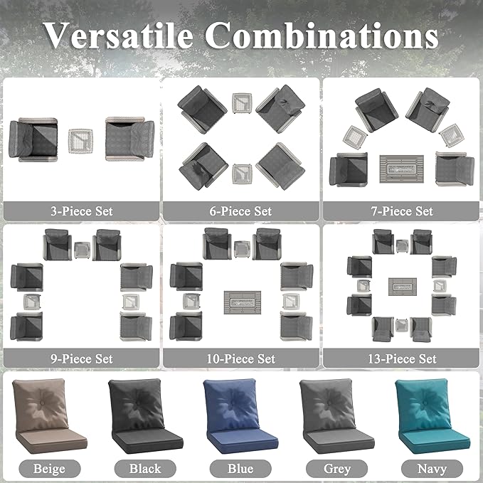 6 Piece Wicker Patio Furniture Set, Swivel Rocking Chairs with 4''Cushions, PE Rattan, Rust Resistant Frame, Double Layer Glass Side Table, for Backyard, Deck or Balcony, Black