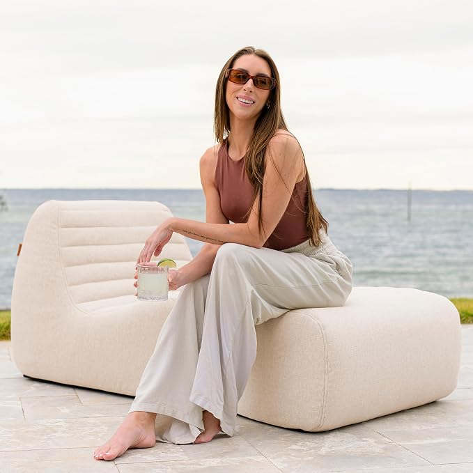 Big Joe Solvana Lounge Chair, Outdoor Performance Linen Weather-Resistant Fabric, Primary Chair, Sunlit Cream