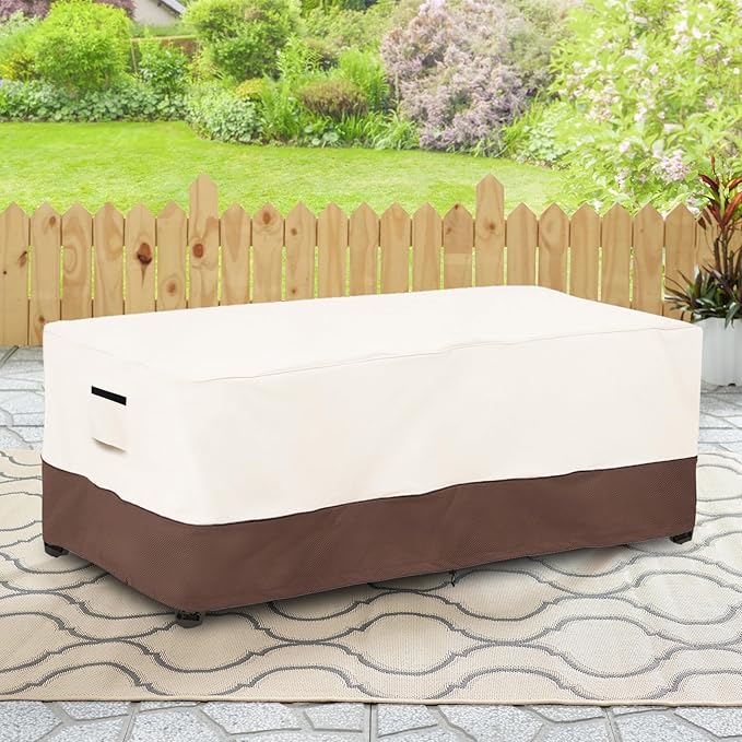 Outdoor Coffee Table Cover Waterproof - 600D Heavy Duty Outdoor Tables Cover,Patio Rectangular Side Table Covers,UV & Weather Resistant(24" Dx36 Lx16 H,Beige&Brown)