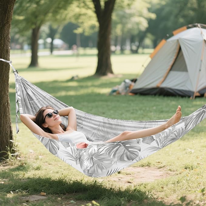 Camping Hammock Outdoor Hammocks for Outside Gray Plam Tree Beach Trees Portable Lightweight with Pockets Tree Straps Indoor