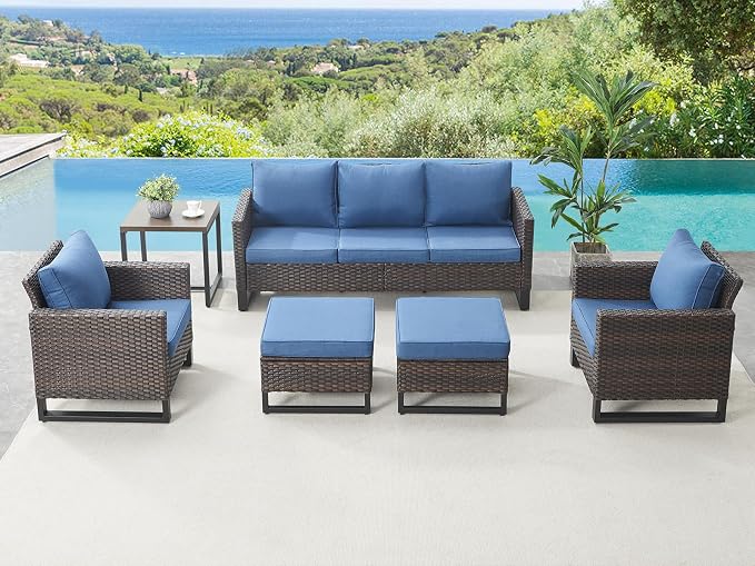 HUMMUH Patio Chairs Set of 2 PE Wicker Outdoor Dining Chairs High Back Deep Seating Porch Chairs with 4inch Seat Cushions