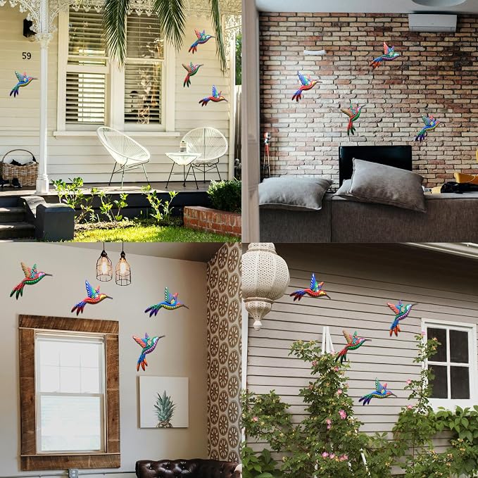 4 PCS Metal Hummingbird Outdoor Wall Decor Art for Garden Fence Decorations | Metal Wall Art Outdoor Hummingbird Yard Art Sculptures for Backyard Patio Balcony Fence