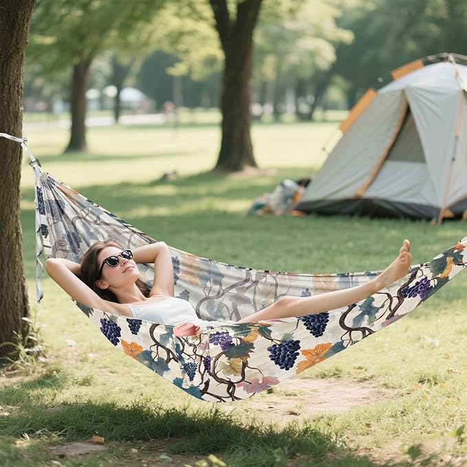 Camping Hammock Outdoor Hammocks for Outside Grape Leaves Beach Trees Portable Lightweight with Pockets Tree Straps Indoor