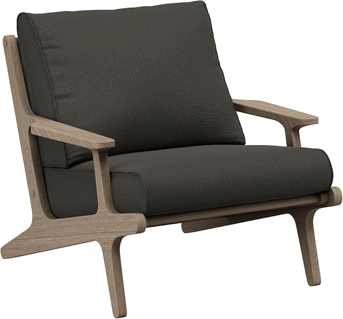 Modway Saratoga 4-Piece Teak Wood Outdoor Furniture Set in Weathered Gray Flint - Patio Conversation Set with Sofa, 2 Armchairs, and Coffee Table