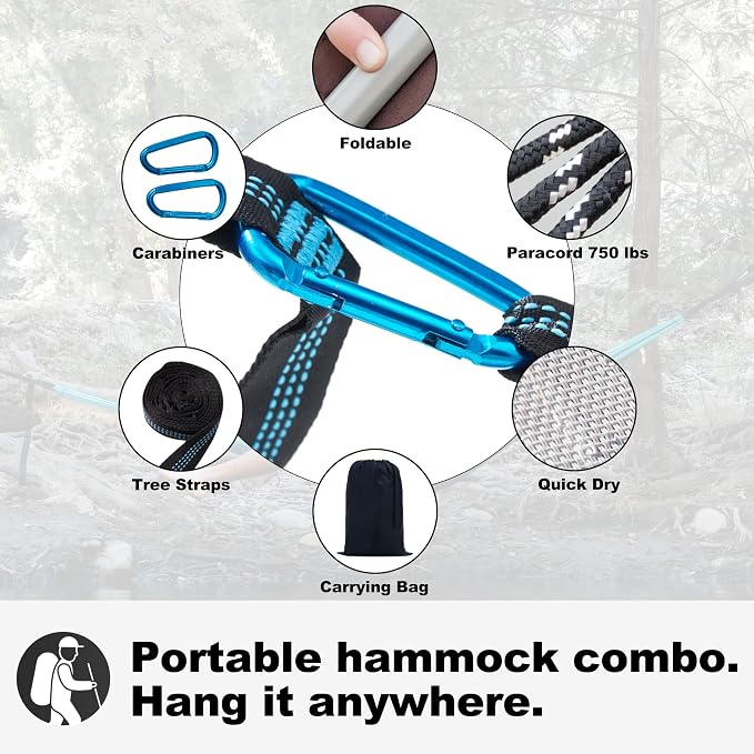 GAFETE 14ft 2 Person Hammock for Outside, Quick Dry Textilene, Portable Hammocks Without Stand with Folding Steel Spreader Bar, Carrying Bag, Tree Straps, Pillow & Sidebag, 550 lbs Capacity (White)