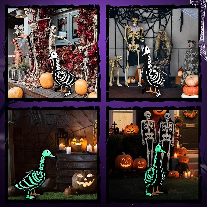 Halloween Porch Goose Outfits Skeleton Costume for 23'' 17" Cement Porch Goose Statue Skeleton Clothes Accessories for Halloween Outdoor Patio Yard Lawn Decoration(23")
