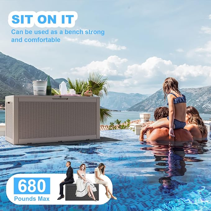 120 Gallon Waterproof Large Resin Deck Box, Lockable Storage Container for Patio Cushions, Garden Tools, Indoor & Outdoor (Brown)