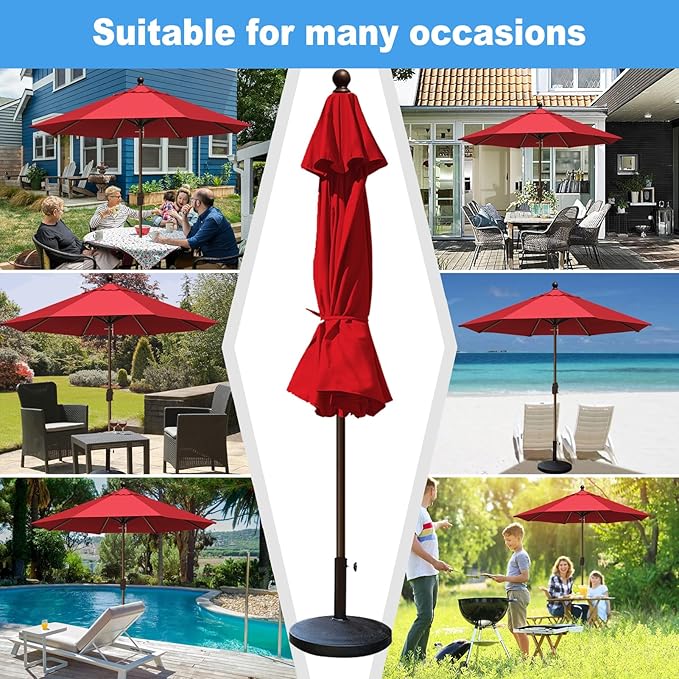 Eurmax USA 10-Year-Non-Fading 10FT Outdoor Patio Market Umbrella,UPF50+ UV Resistant Sun Shade,Heavy Duty Commercial Grade,Crank Lift Design,Windproof Vented Top for Garden,Pool,Deck,Logo Red