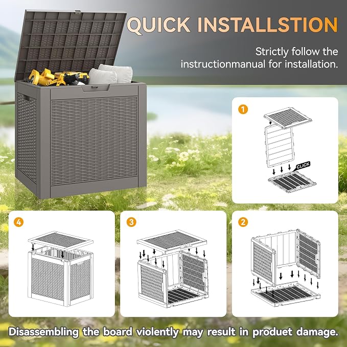 KAMABOKO 31 Gallon Outdoor Storage Box, Resin Deck Boxes Indoor and outdoor, Waterproof Storage Box Lockable Lid for Garden Tools, Package Delivery, Pool Supplies, Patio Cushions, Grey