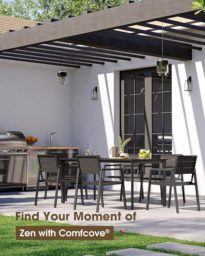 Outdoor Dining Set for 4, Aluminum Patio HDPS Outdooor Table and Chairs Set with Umbrella Hole, All Weather Patio Furniture Set, 5 Peice Patio Dining Table Set (Charcoal)
