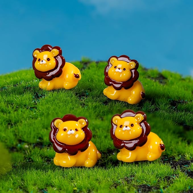 60 Pcs Mini Resin Lion Figurine Bulk Mini Lion Figurine Cake Decorations Cute Miniature Resin Sculpture Ornament Micro Landscape Office Garden Desk Party Tabletop Decor