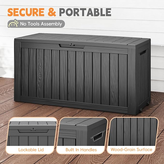 LubanNese Outdoor Storage Box, Waterproof Deck Box, Outdoor Patio Storage Bin, Weatherproof (Black, 75 Gallon)
