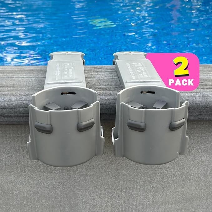 2-Pack Poolside Cup Holders for Square-Top Above Ground Pools, Adjustable Fit for Wide Edges, Non-Slip Silicone Grips, Fits Tumblers & Drink Bottles, Use on Deck, Boat & Patio, Silver Grey