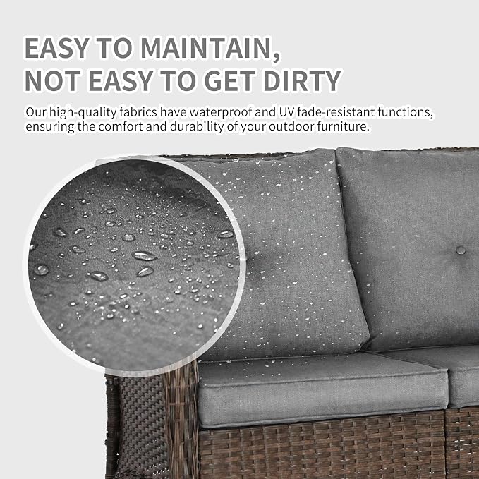 Outdoor Swivel Rocker Patio Chairs (Brown Wicker/Grey Cushion, 6PC/Sofa & Chair &Coffee Table & Ottomans)