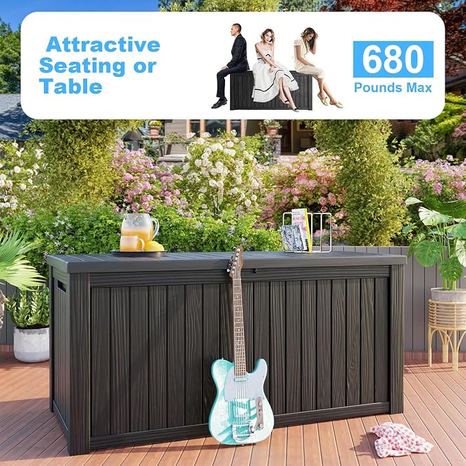 PatioZen 180 Gallon Resin Deck Box Outdoor Storage Box with Lockable Lid, Waterproof for Patio Cushions, Gardening Tools & Exercise Equipment