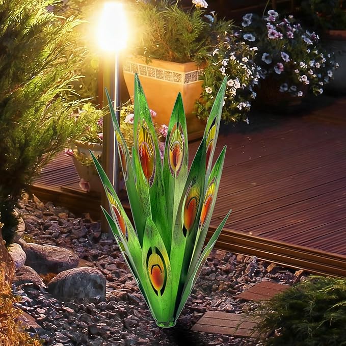 Jesokiibo Tequila Rustic Sculpture DIY Metal Agave Plant Home Decor Rustic Hand Painted Metal Agave Garden Ornaments Outdoor Decor Figurines Home Yard Decorations Stakes Lawn Ornaments (Green 2PCS)