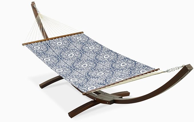 Fab Habitat Farmhouse Recycled Polyester Hammock - Spanish Tile - Blue - Indoor/Outdoor, Quick Dry, 2 Person 460 lbs Capacity - Patio, Poolside, Backyard, Garden, Beach, Balcony - 12-14 ft Adjustable