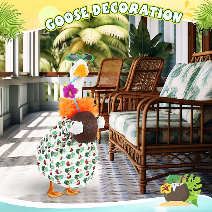 Bikini Porch Goose Outfits with Sunglasses and Swimming Tube for 23" Summer Goose Costume Garden Patio Statue Decor(Coconut)
