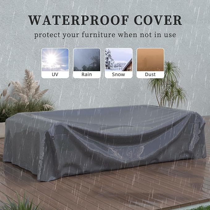 UDPATIO Patio Furniture Set, 5 Pieces Outdoor Furniture Sets with Rocking Swivel Chairs, Wicker Rattan Patio Conversation Set with Storage Table and Waterproof Covers for Backyard Deck Porch, Khaki
