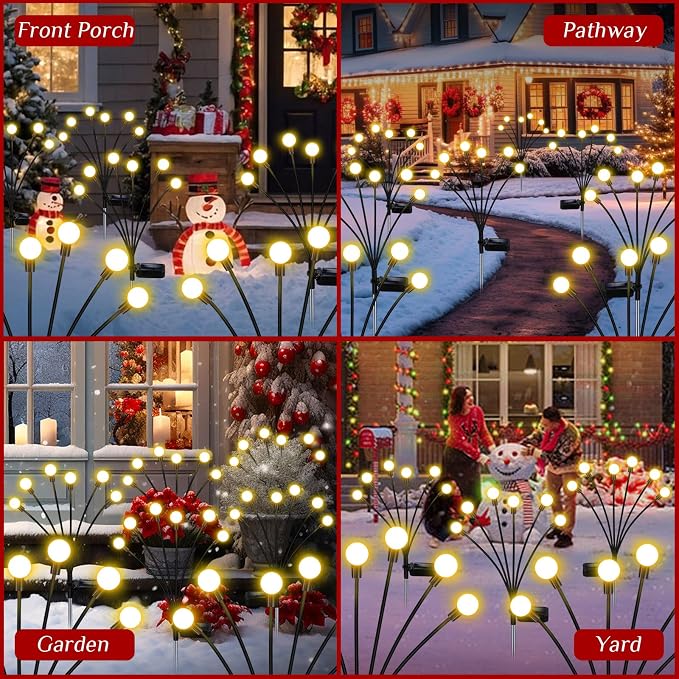 Solar Garden Lights Outdoor Waterproof, Swaying Firefly Light, Garden Decor | 4 Pack Solar Firefly Lights, Auto On/Off Decor for Yard, Patio, Pathway and Lawn, Gifts for Women, Christmas Decor