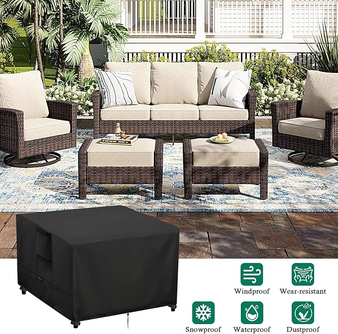 Outdoor Table Cover Square 32 inch Patio Table Cover Waterproof Patio Furniture Covers Rectangular for Outside Small Table and Chair Sets, Fire Pit, Coffee Table, Ottoman-32"L x 32"W x 28"H