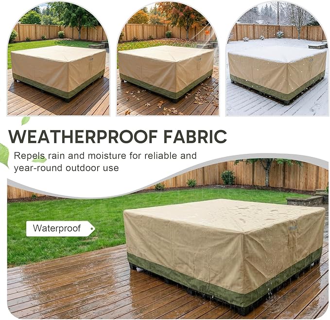 COWVIE Square Outdoor Furniture Cover for Sectional Sofa Set, 600D Waterproof Patio Set Cover for Lawn General Purpose Table and Chairs, 66''L x 66''W x 32''H