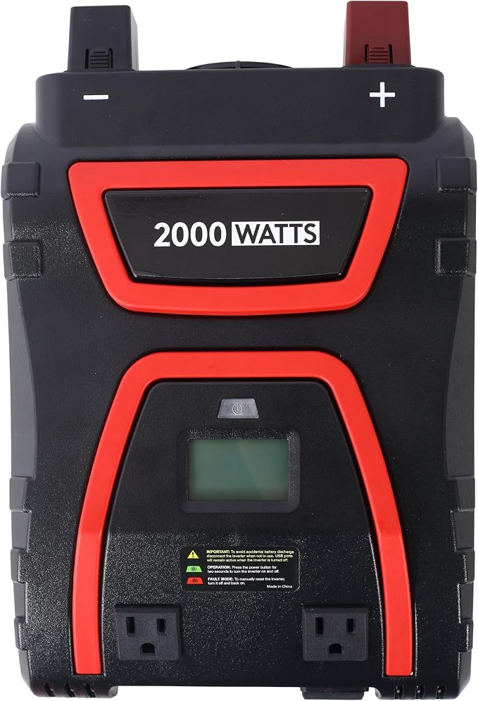 2000 Watt Power Inverter Modified Sine Wave 12v to 115v AC with 3 Sockets Dual USB Type C Ports and LCD Display Heavy Duty Car Power Inverter for Truck Rv Boat Camping Emergency Power