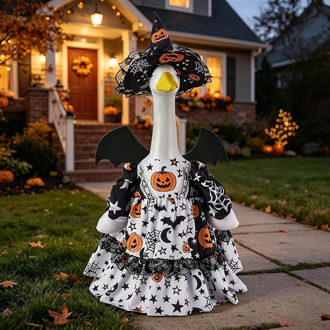 Mtsebmves Pumpkin Wizard Porch Goose Outfit Witch Geese Costume 23-Inch Porch Goose Dress for Yard Lawn Outdoor Garden Patio