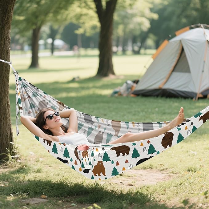 Camping Hammock Outdoor Hammocks for Outside Bear Forest Beach Trees Portable Lightweight with Pockets Tree Straps Indoor