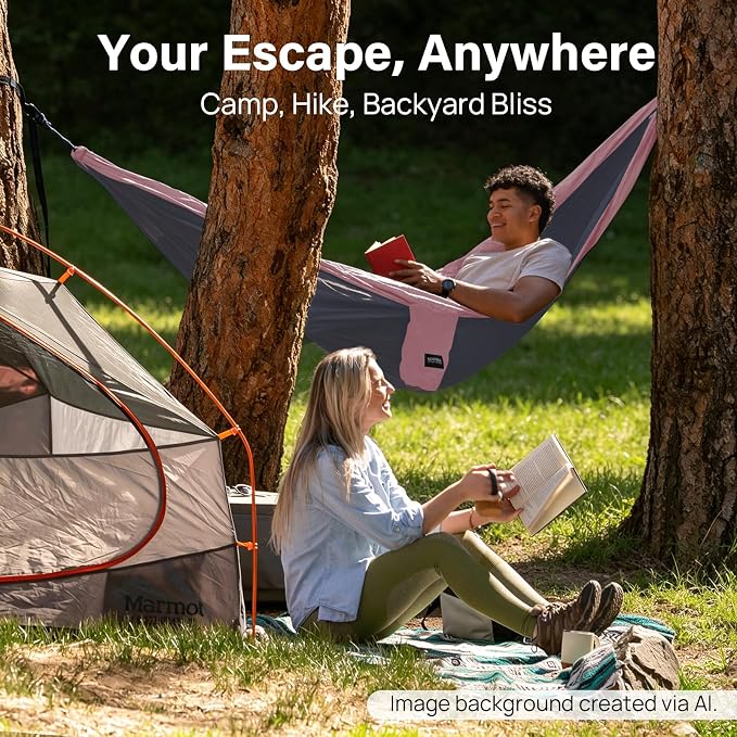 Kootek Camping Hammock, Portable Hammocks with Tree Straps & Attached Carry Bag, Camping Essentials Gear, Perfect for Outside Indoor Hiking Beach Backpack Travel