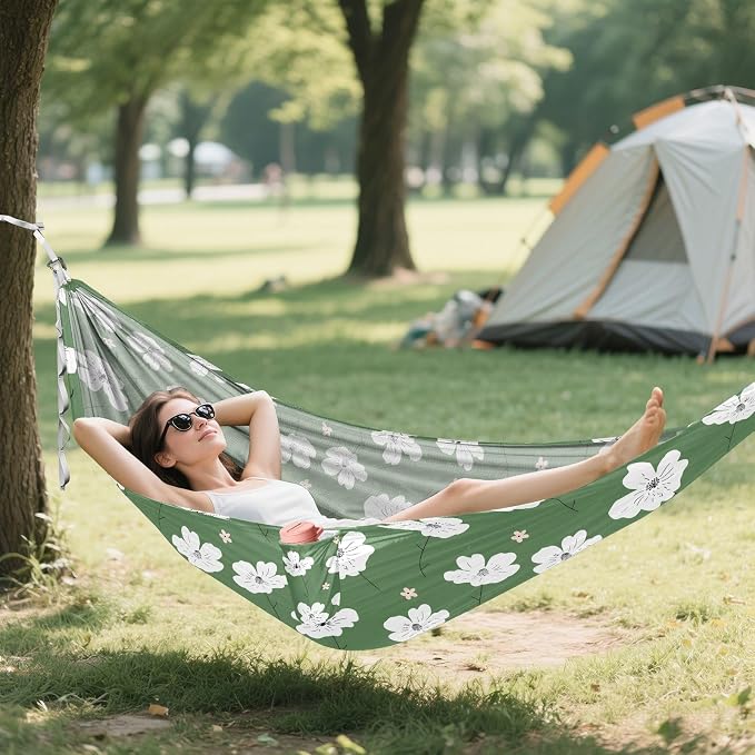 Camping Hammock Outdoor Hammocks for Outside White Flowers Cute Beach Trees Portable Lightweight with Pockets Tree Straps Indoor Small