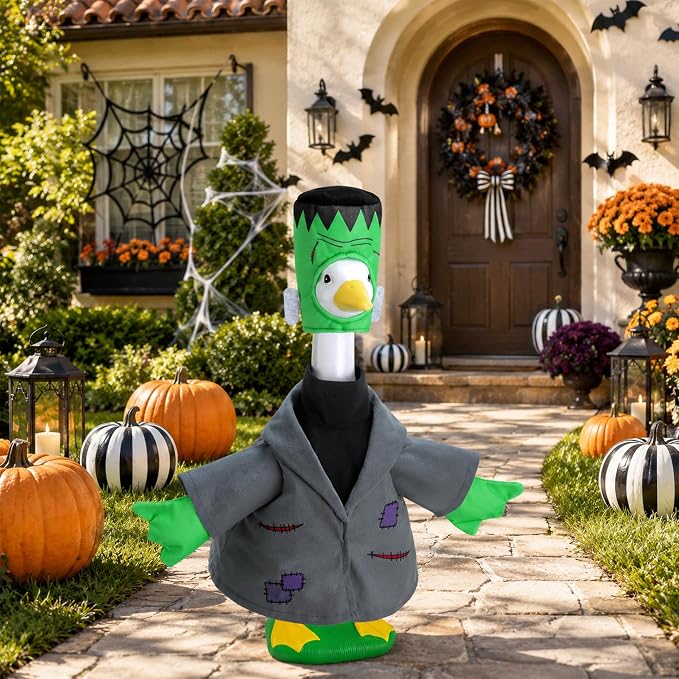 Watayo 2 Pcs/Set Halloween Monster Goose Outfits, Porch Goose Statue Monsters Costume, Grey Lawn Goose Monster Clothes with Hat for 23" Statue Halloween Fall Outdoor Patio Garden Yard Decor