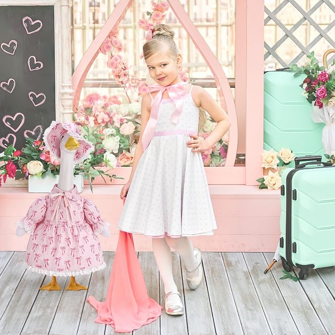 Guiquilai 2Pcs Pink Bow Porch Goose Outfit Dress Hat for 23 Inch Lawn Goose | UV Fade Resistant Polyester, Fit For 23 Inch Goose, Slip On Tool Free Wear, Pink Bow Dress Hat Set, for Easter Lawn Decor