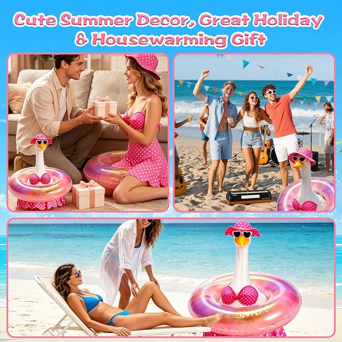 Hawaiian Porch Goose Outfit, Summer Bikini Costume with Sunglasses & Wreath, Fits 23" Goose Statue, Garden Lawn Patio Yard Outdoor Decoration (Pink)