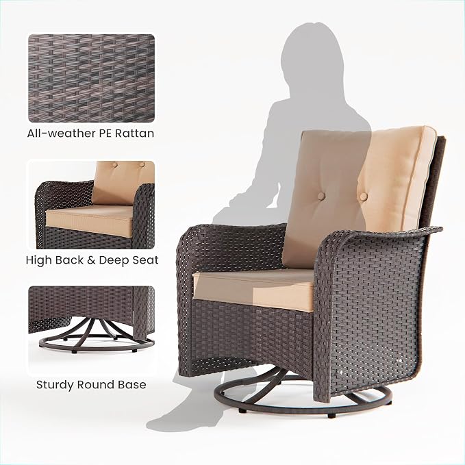 11 Pieces Outdoor Patio Furniture Set,Outdoor Sectional Furniture with 45" 55000 BTU Gas Propane Fire Pit Table,PE Rattan Wicker Patio Conversation Set,Swivel Rocking Chairs Set,Sand
