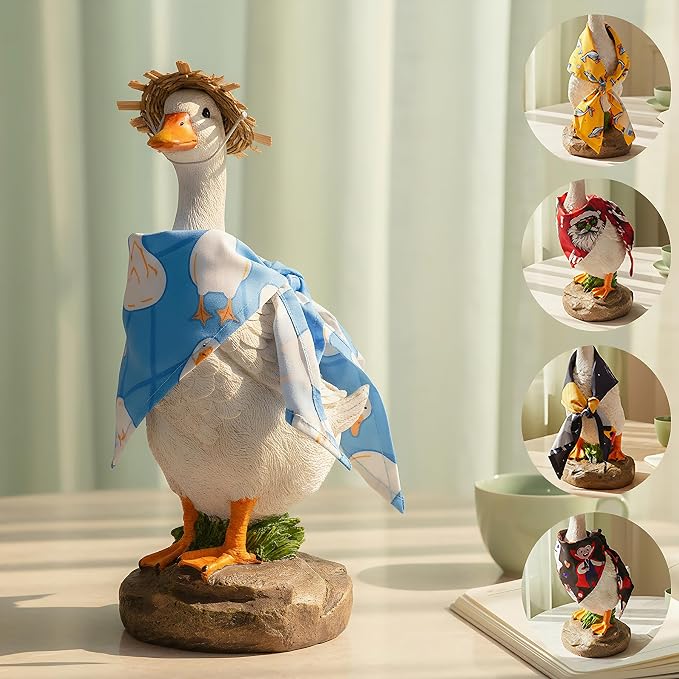 12" Real Farm Porch Goose Statue, Resin Yard Duck, Whimsical Outdoor Decor, Perfect for Garden, Patio, Backyard - Durable & Weather-Resistant, Pair with a Variety of Scarf Decorations