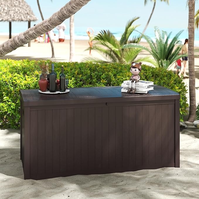 ZYJOYY Outdoor Storage Box, 120 Gallon Waterproof Deck Box with Lid Indoor and Outdoor Use, Resin Storage Bin for Package Delivery, Patio Cushions, Gardening Tools, Lockable, UV Resistant