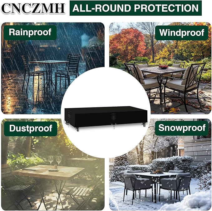 Heavy Duty Patio Furniture Covers Waterproof, 600D Outdoor Furniture Cover Waterproof for Sectional Sofa Couch, Outdoor Dining Table and Chair Set Covers 110''L x 84''W x 28''H, Black