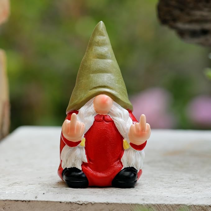 Middle Finger Female Gnome Mini 3.5in,Double Bird Gnome - Naughty Funny Outdoor Decoration for Yard Patio Lawn Ornament and Home Decor,Fairy Garden