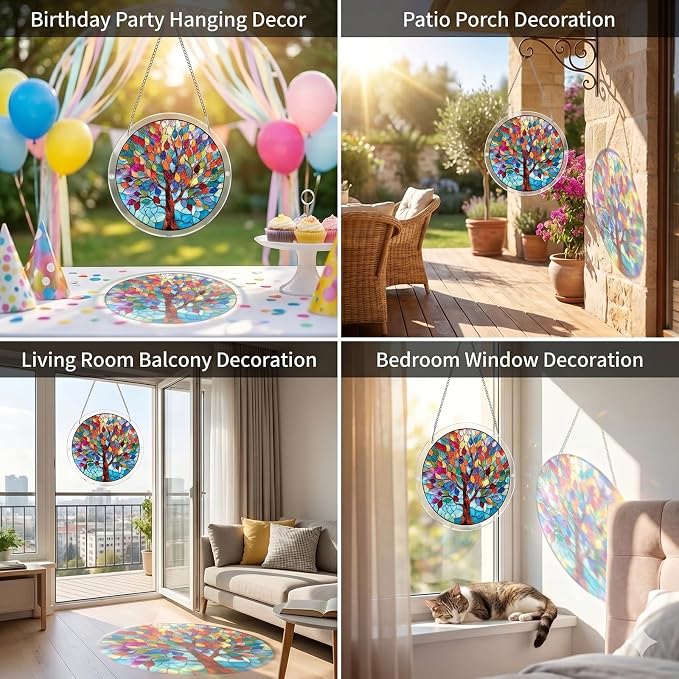 Acrylic Jigsaw Puzzle Suncatcher-Violet Garden Grace, Stained Glass Window Hanging, Home Decor Creative Mom Gifts, Birthday Gifts for Women,Wife, Sisters, Aunt, Besties 7.4in (Sacred Tree)
