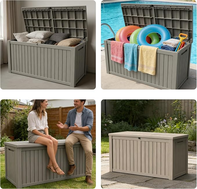 150 Gallon Outdoor Storage Box Resin Deck Box All Weather Waterproof Large Lockable Storage Container Deck Box for Patio Furniture, Garden Tools, Lockable, Black