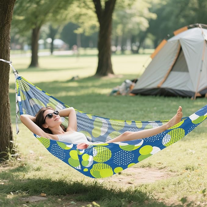 Camping Hammock Outdoor Hammocks for Outside Yellow Blue Geometric Beach Trees Portable Lightweight with Pockets Tree Straps Indoor