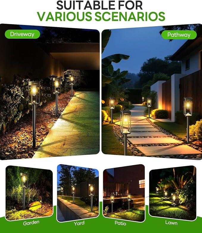 COXSENI Solar Pathway Lights Outdoor IP65 Waterproof, 8 Pack 3000K LED Auto On/Off Walkway Landscape Light for Yard Lawn Garden Patio Driveway Outside Decor, Warm White