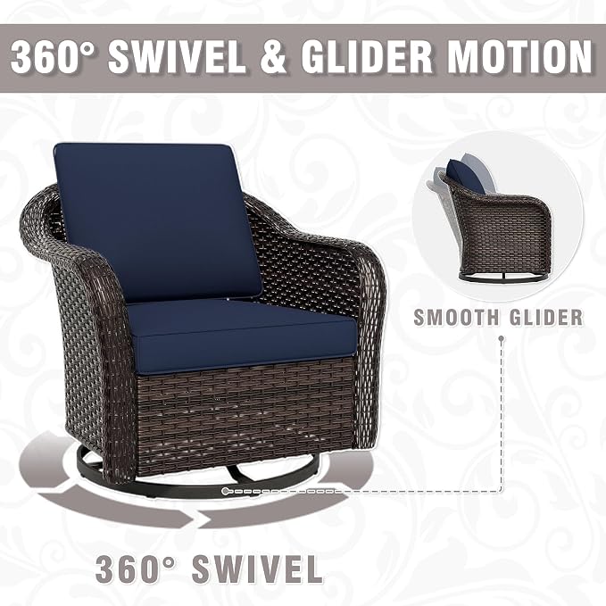 7 Piece Patio Wicker Conversation Set, All-Weather Use Outdoor Wicker Loveseat with 2 PE Rattan Ottomans,2 Chair, 2 Swivel Chair, Ideal for Porch, Backyard, Balcony, Poolside, Blue