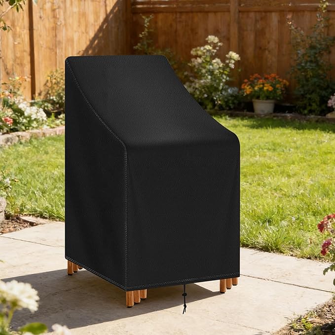 Stackable Patio Chair Cover Waterproof Outdoor Chair Cover Lounge Chair Covers Outdoor Stack Chairs for All Weather Protection 25"Lx25"Wx47"H,Black