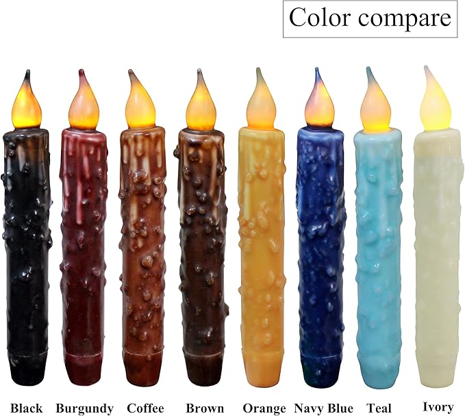 CVHOMEDECO. Real Wax Hand Dipped Battery Operated LED Timer Taper Candles Country Primitive Flameless Lights Décor, 6-3/4 Inch, Ivory, 2 PCS in a Package