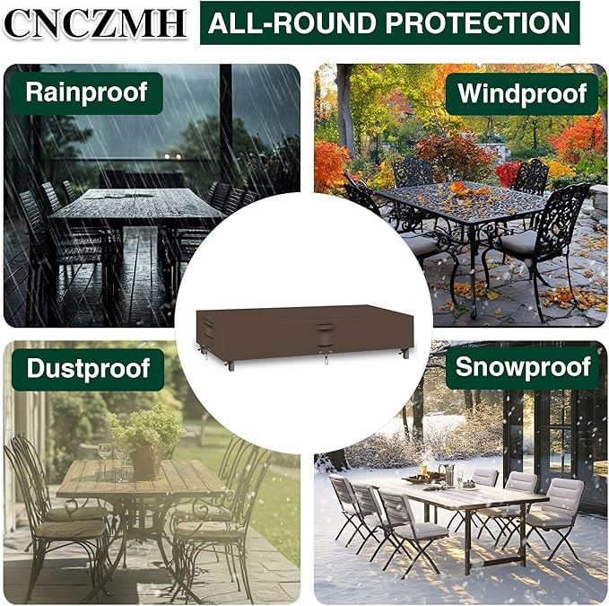Heavy Duty Patio Furniture Covers Waterproof, 600D Outdoor Furniture Cover Waterproof for Sectional Sofa Couch, Outdoor Dining Table and Chair Set Covers 128''L x 84''W x 28''H, Brown