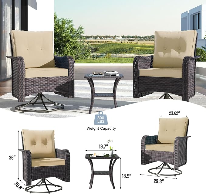 Kullavik 12PCS Outdoor Patio Furniture Set,PE Wicker Rattan Sectional Sofa Patio Conversation Sets with Tempered Glass Table,Swivel Rocking Chairs Set,Sand