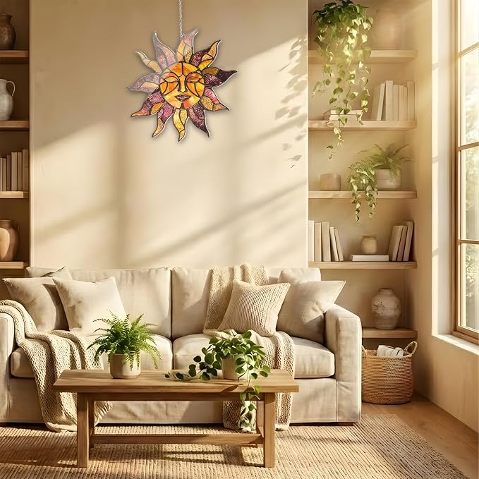 Sun Acrylic Suncatcher, Boho Suncatchers for Window Hanging Ornament, Stained Glass Effect Art Garden Decor for Celestial Lover, Gifts for Mother's Day, Mom, Grandma, Wife, Women, Nana